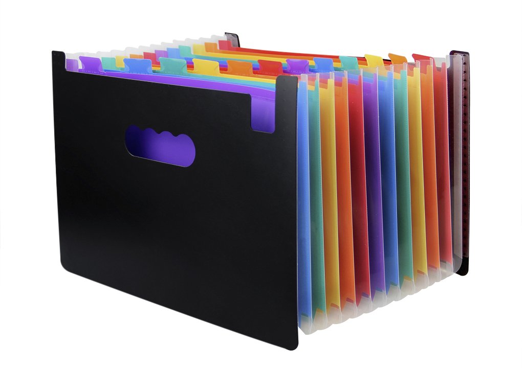 12-Pocket Colorful Accordion Expanding File Folder with Top Tab - Portable A4 Document Organizer for School, Office & Resume | Plastic File Sorter, Paper Divider, Stationery Supplies | Perfect for Students, Teachers & Professionals
