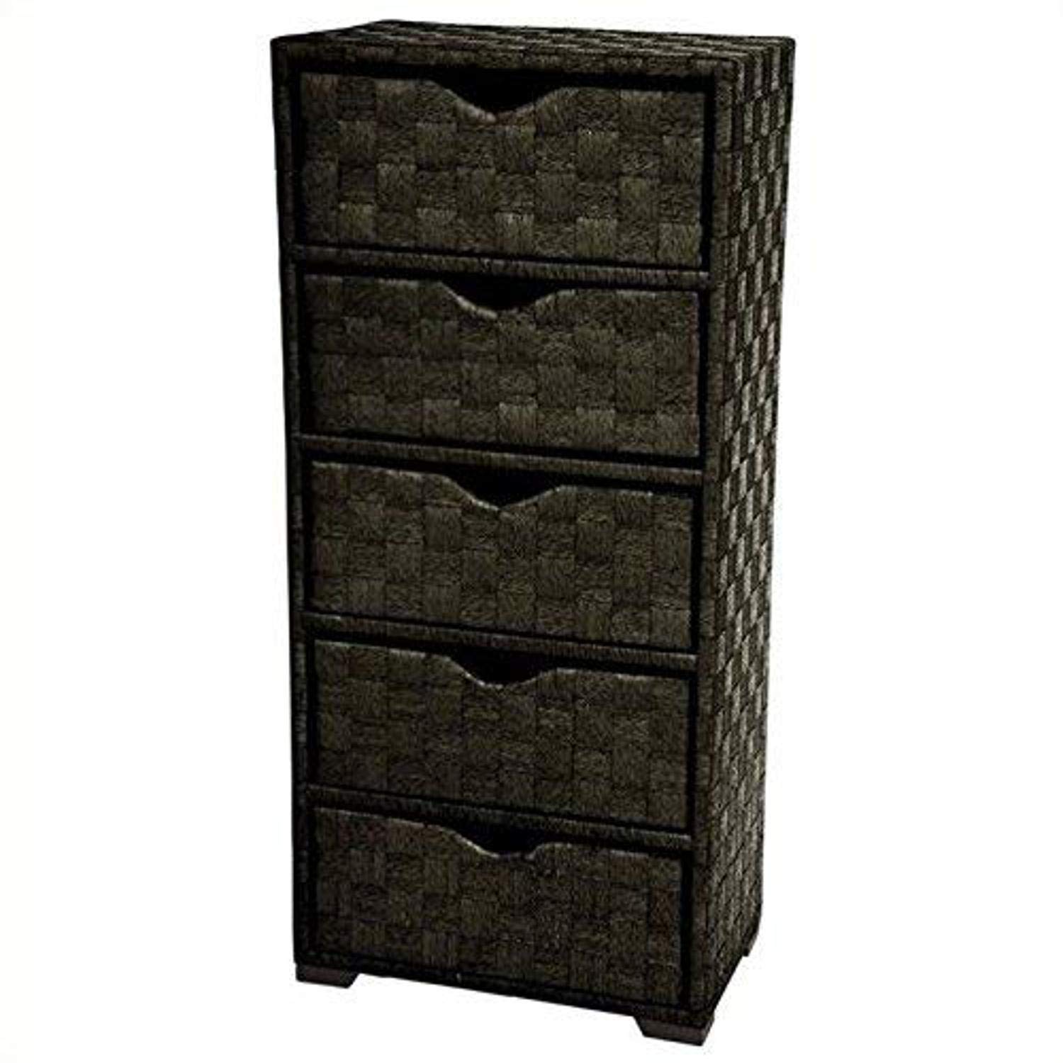 Natural Fiber 5-Drawer Chest - Oriental Furniture Black Storage Dresser for Bedroom & Living Room Organization