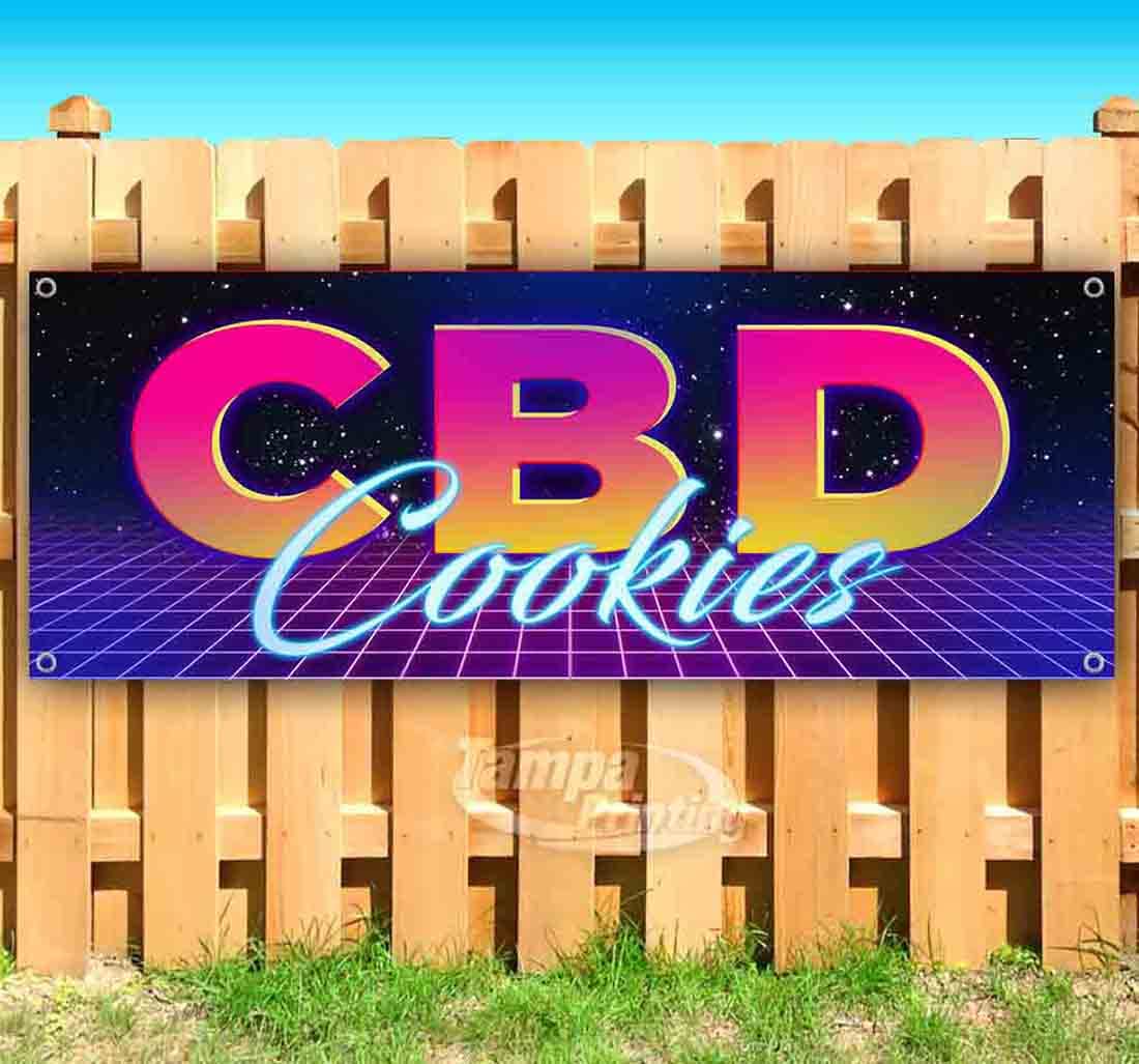 Premium 13 oz Heavy-Duty Vinyl CBD Cookies Banner with Metal Grommets | Single-Sided Non-Fabric Sign | Perfect for Trade Shows, Retail Displays & Outdoor Advertising