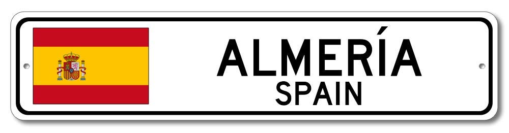 Spanish Flag Street Sign - Almería, Spain Metal Novelty Wall Decor for Man Cave, Bar & Pub - 4x18 Inches - Perfect for Home, Office & Spanish-Themed Parties