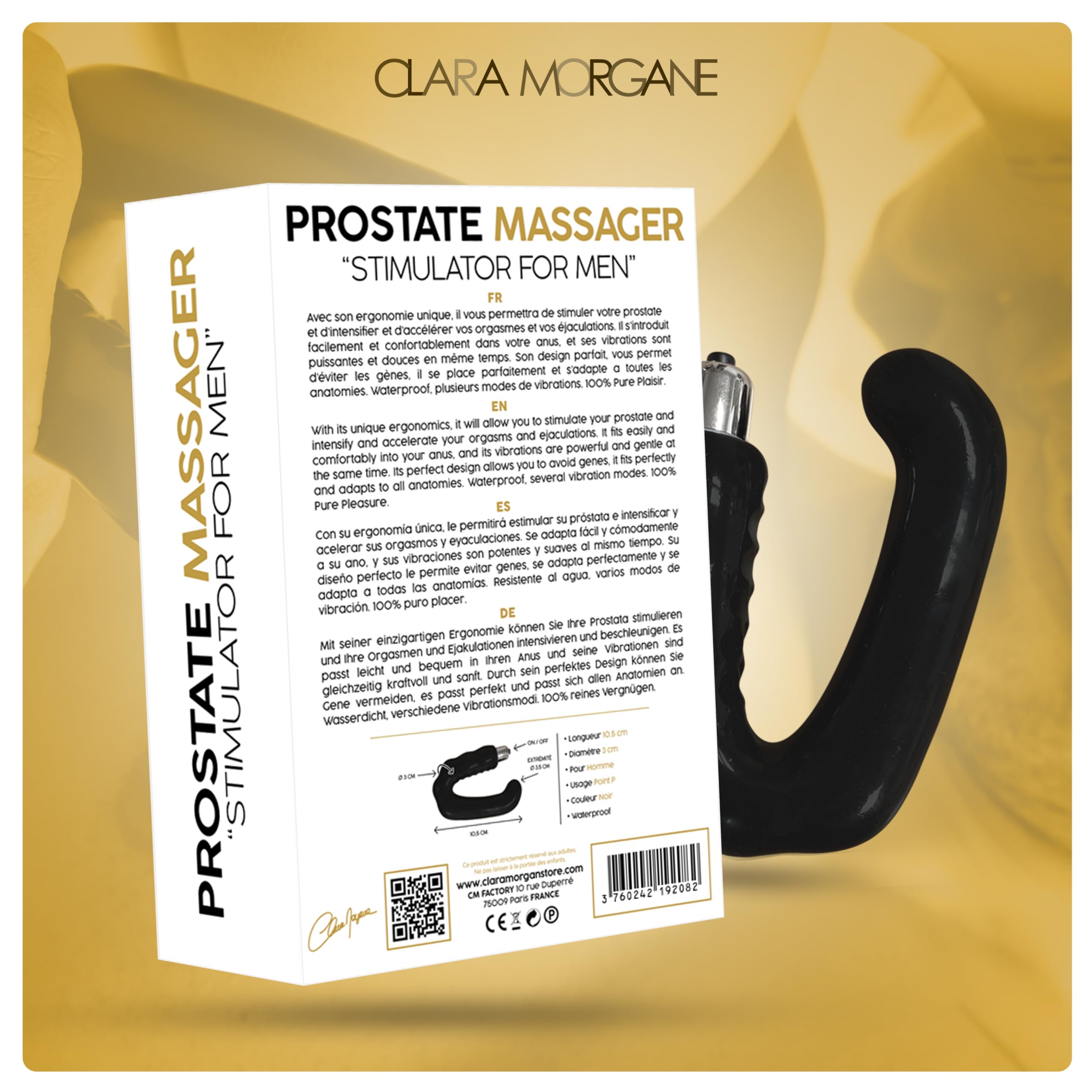 CLARA MORGANE - Prostate Massager for Men, Waterproof Silicone Vibrating Sex Toy for Couples, Phthalate-Free Adult Pleasure Product - Perfect for Solo Play, Couples Intimacy & Sensual Massage