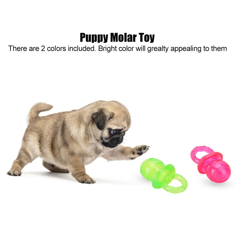 Jiawu Dog Pacifier Chew Toys - 2 Pack Puppy Teething Toys with Built-in Squeaker for Small & Medium Dogs - Red & Green for Teeth Cleaning, Anxiety Relief & Playtime Fun