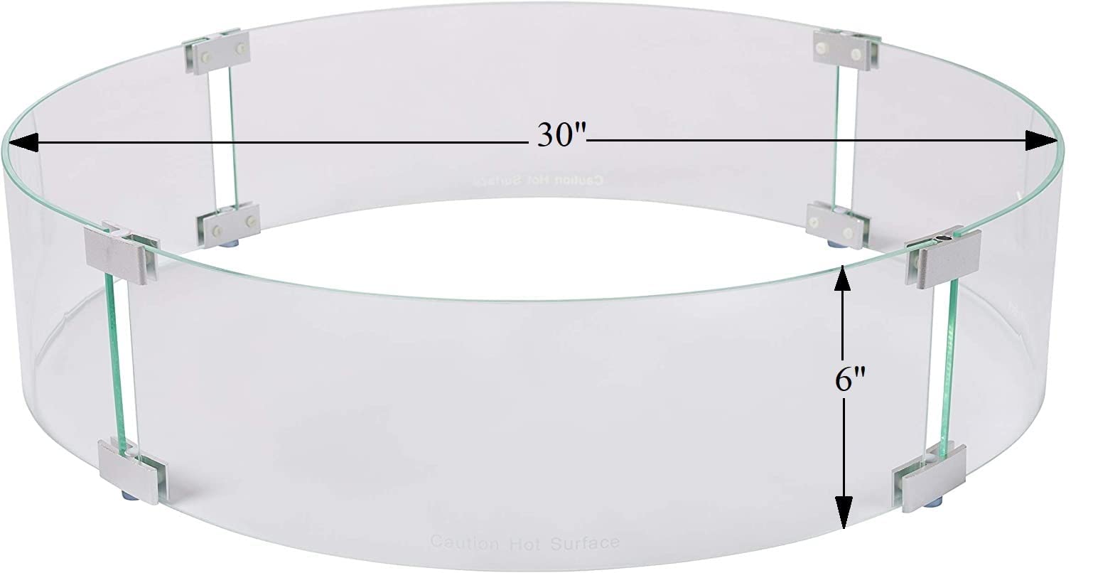 Pyromania 30-Inch Round Glass Wind Guard for Outdoor Fire Pit Tables - Perfect for Patio, Deck, and Backyard Gatherings