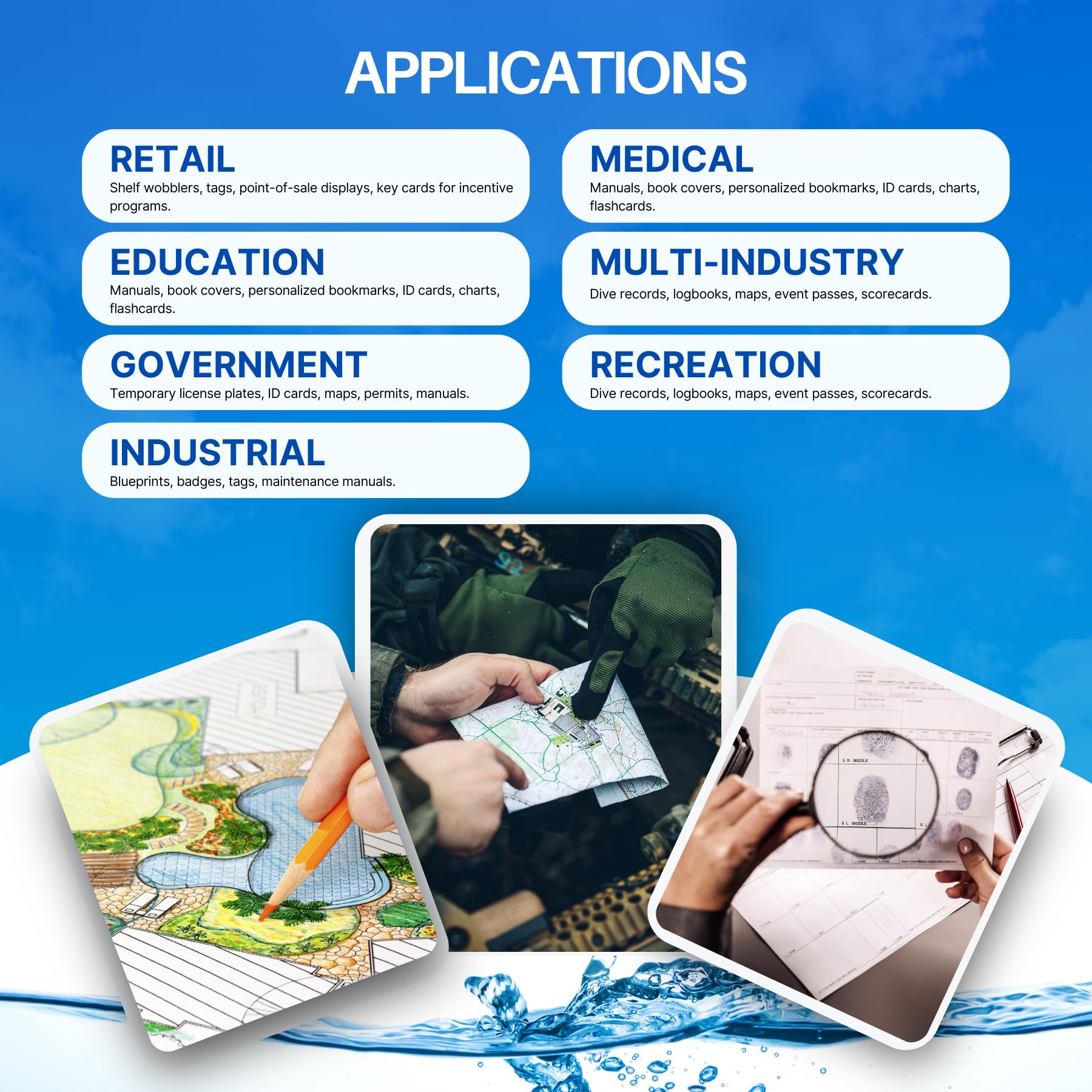 Waterproof Copy Paper - Hydronote 54lb Multipurpose 8.5” x 11” Printer Paper, Bulk 1500 Sheets for Inkjet & Laser Printers - Rainproof, Weatherproof, Tear-resistant for Outdoor Use, Boating, Camping & Wet Environments