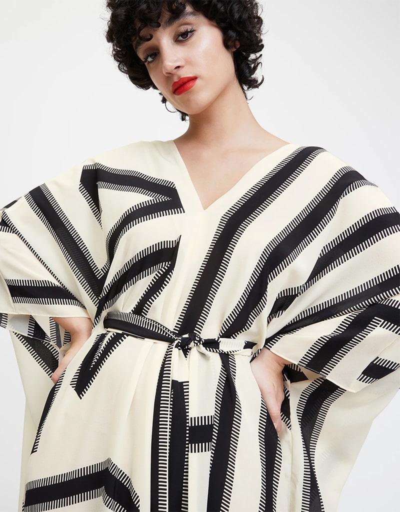 Elegant Black & White French Moss Kaftan - Boho Chic Loose Beach Cover Up for Women | Perfect for Summer Vacations, Pool Parties & Resort Wear
