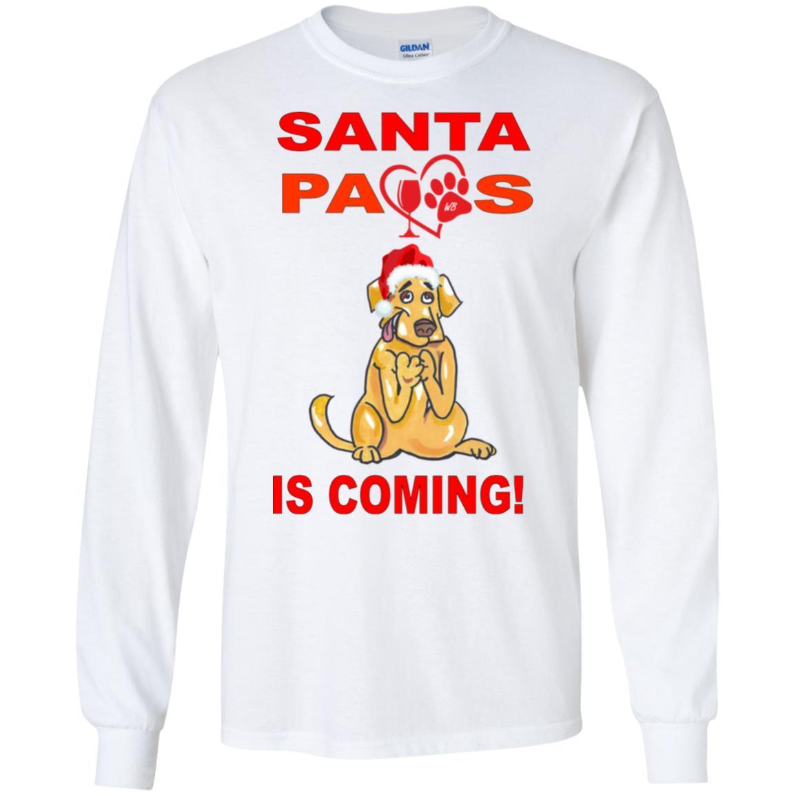 Santa Paws Is Coming Long Sleeve Ultra Cotton T-Shirt for Dog Lovers - Christmas Pet Themed Apparel for Dog Owners & Holiday Gifts