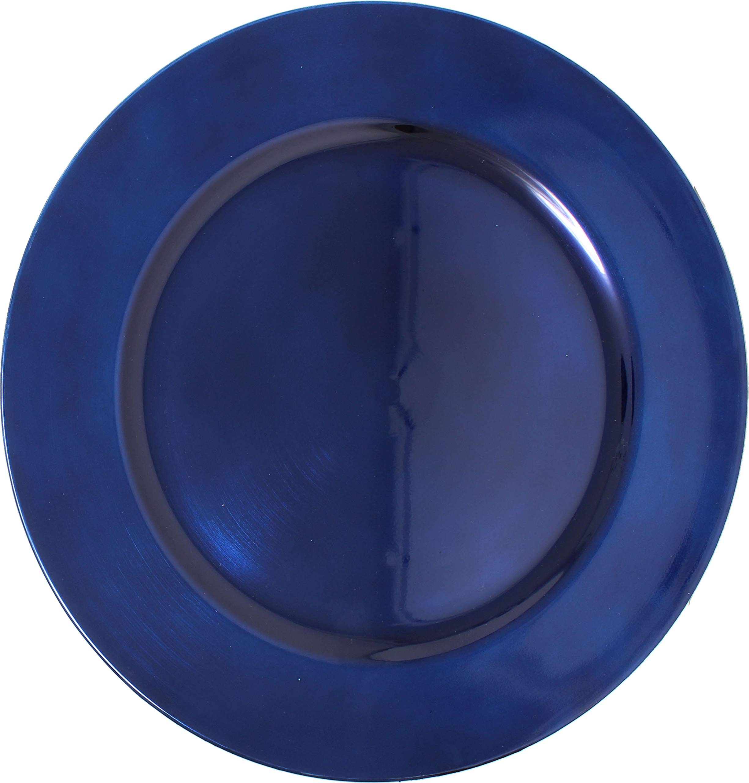 Premium Metallic Foil Charger Plates Set of 6 - Elegant Dark Blue Plastic Dinner Plates - Perfect for Weddings, Parties & Holiday Table Decor