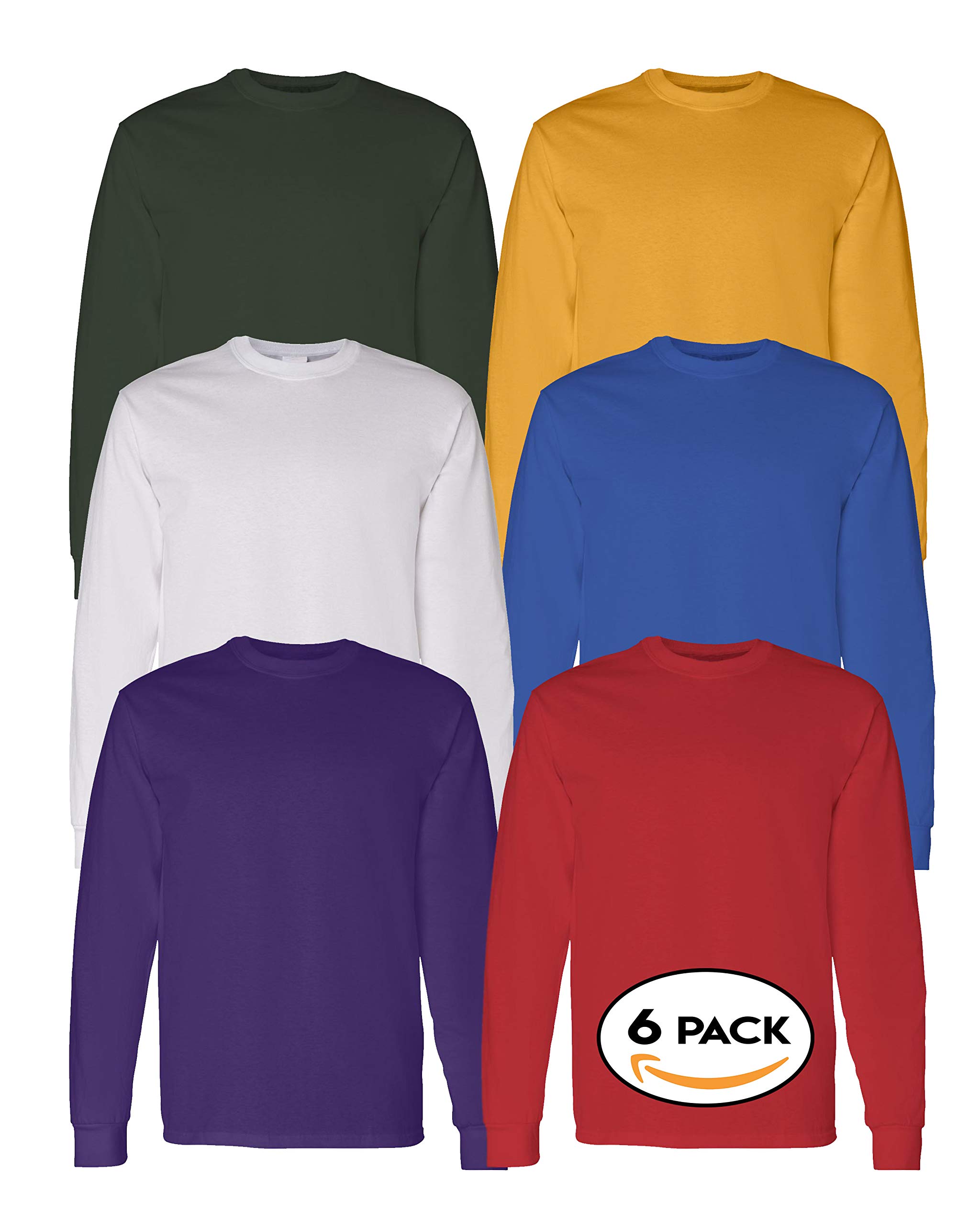 5400 Multipack Men's Long Sleeve T-Shirts Bundle - Custom Color Set - Heavy Cotton Plain Shirts for Men - Perfect for Workwear, Layering & Casual Outfits