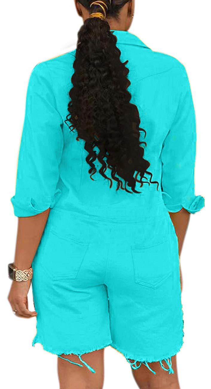 Sexy Women's Denim Romper with Belt & Pockets - Short Sleeve Bodycon Jumpsuit for Summer Outfits | Perfect for Casual Wear, Date Nights & Beach Vacations