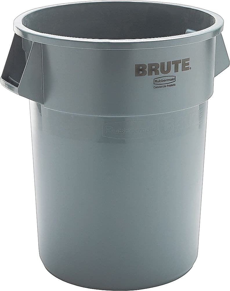 Rubbermaid Commercial 265500GY 55 Gallon Gray Round Brute Plastic Trash Can - Heavy Duty Waste Container for Commercial Kitchens, Restaurants & Industrial Use