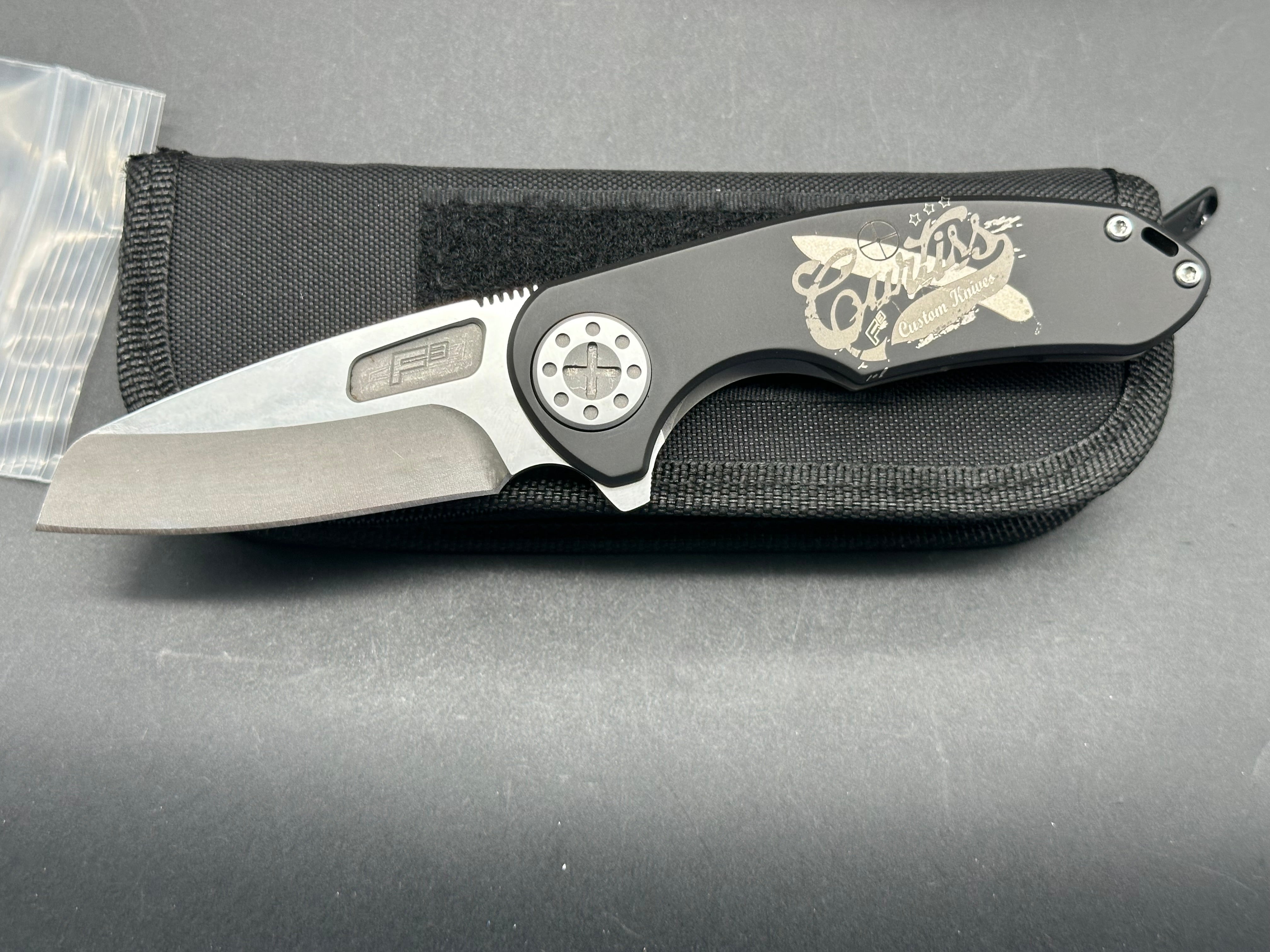 Curtiss Custom Knives F3 Medium Wharncliffe Flipper Knife - Titanium Frame, Stonewash Finish, Magnacut Blade | EDC, Outdoor Survival, Tactical Gear, Hunting & Camping Accessories