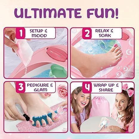 Ultimate Spa Pedicure Set for Girls - All-in-One Foot Care Kit with Nail Polish, Stickers & Accessories | Perfect Gift for Kids & Teens | At-Home Spa Day & Birthday Party Fun
