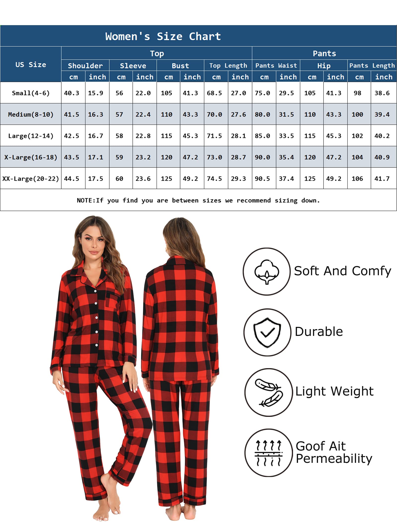 Leikar Women's Soft Button-Up Pajama Set - Long Sleeve Shirt & Lounge Pants | Cozy Sleepwear for Relaxing at Home & Overnight Stays