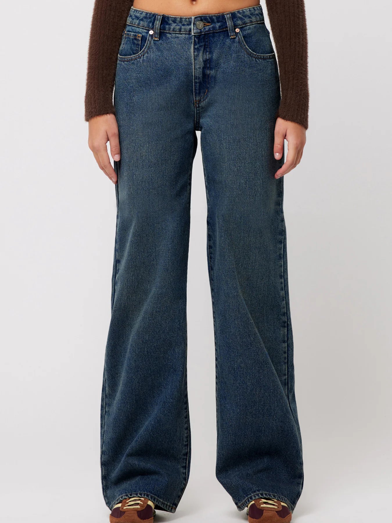 95% Cotton Baggy Lola Dark Blue Mid Rise Jeans for Women - Comfortable Loose Fit Denim Pants for Casual Wear & Street Style