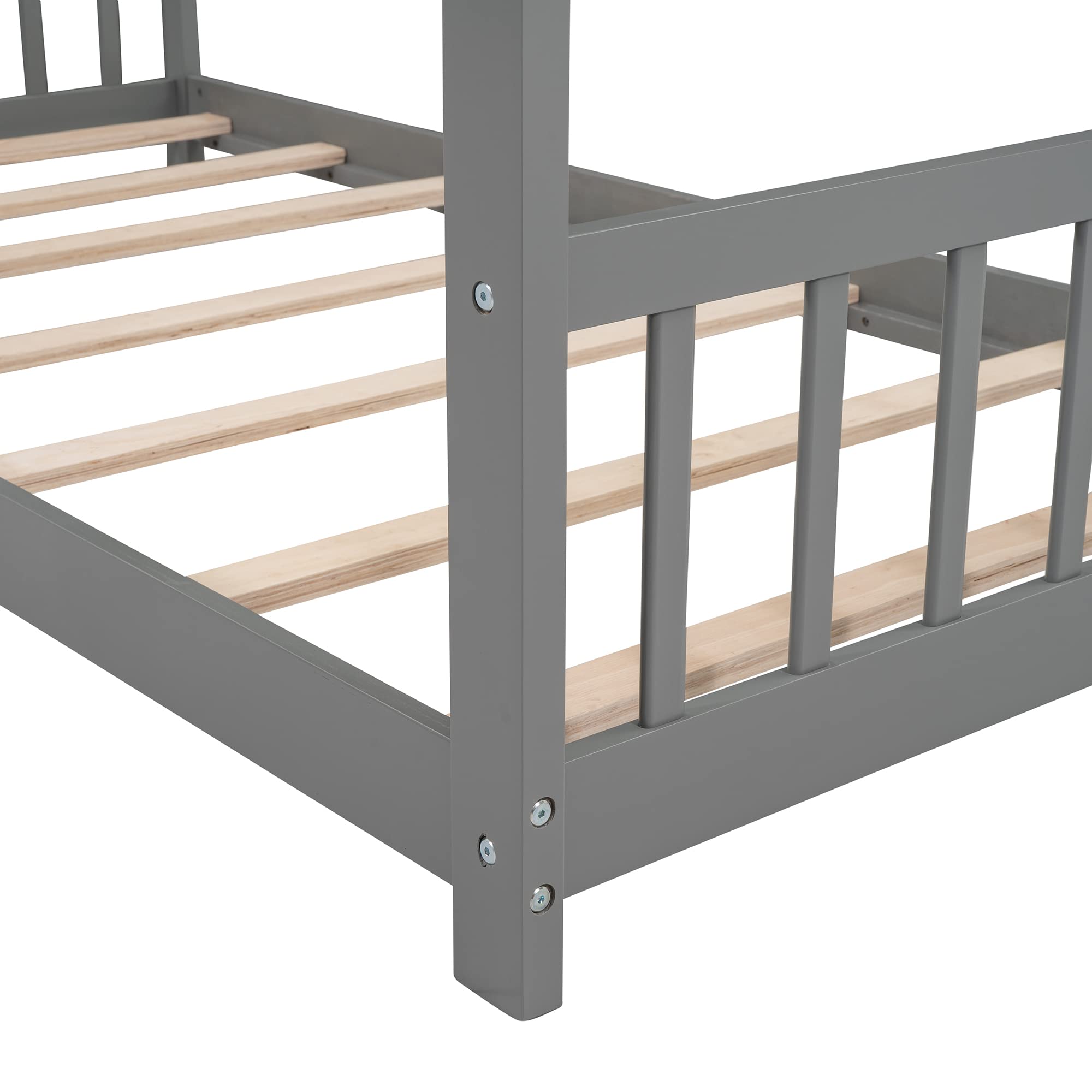 Harper & Bright Designs Twin Size Wooden House Bed Frame for Kids with Headboard & Footboard - Sturdy Slat Support, No Box Spring Needed, Grey - Perfect for Kids' Bedroom, Playroom & Montessori Floor Bed