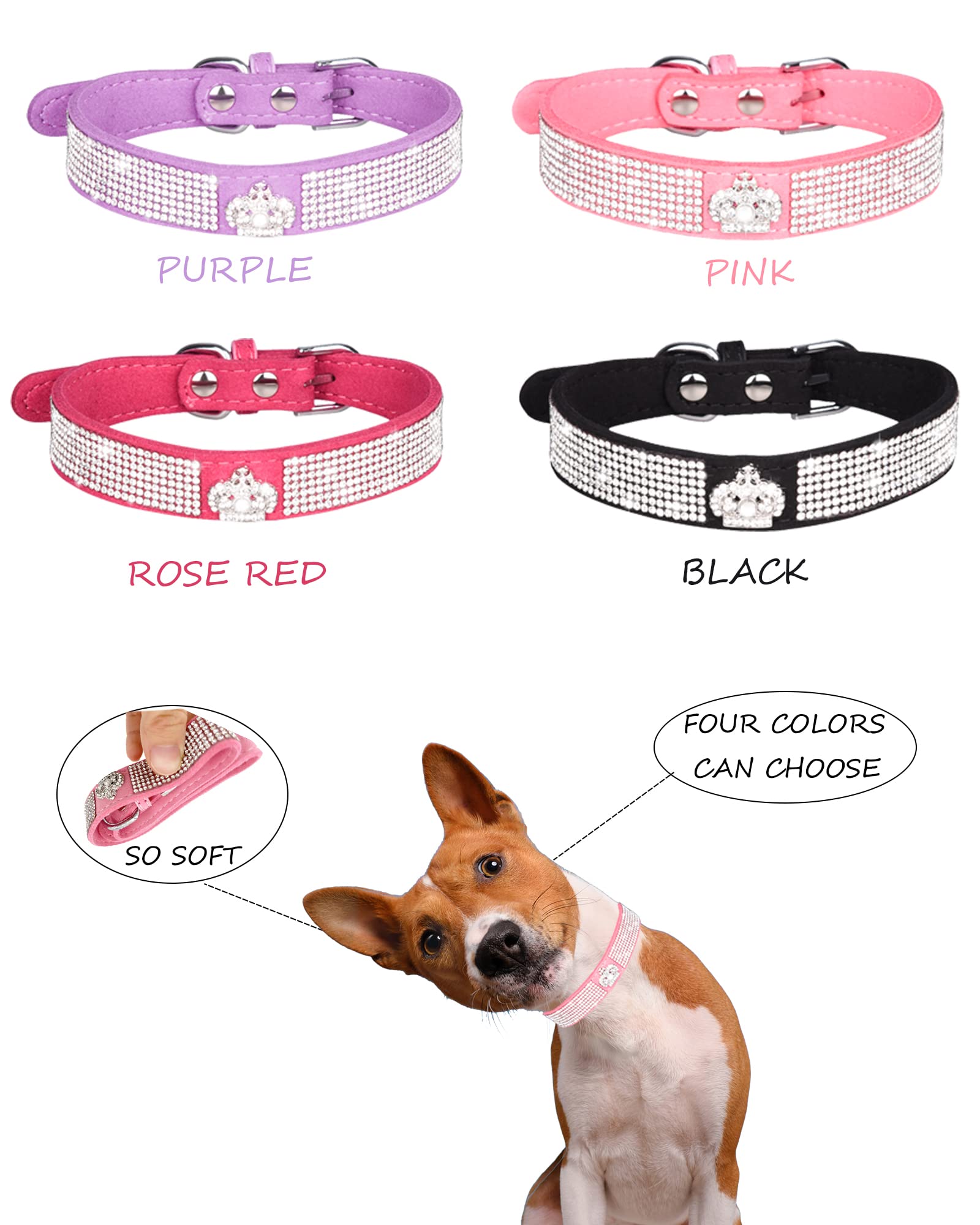 Premium Adjustable Leather Suede Bling Dog Collar with Rhinestones - XS Size for Small Dogs & Cats (Pink, Purple) - Perfect for Daily Walks, Pet Fashion & Special Occasions