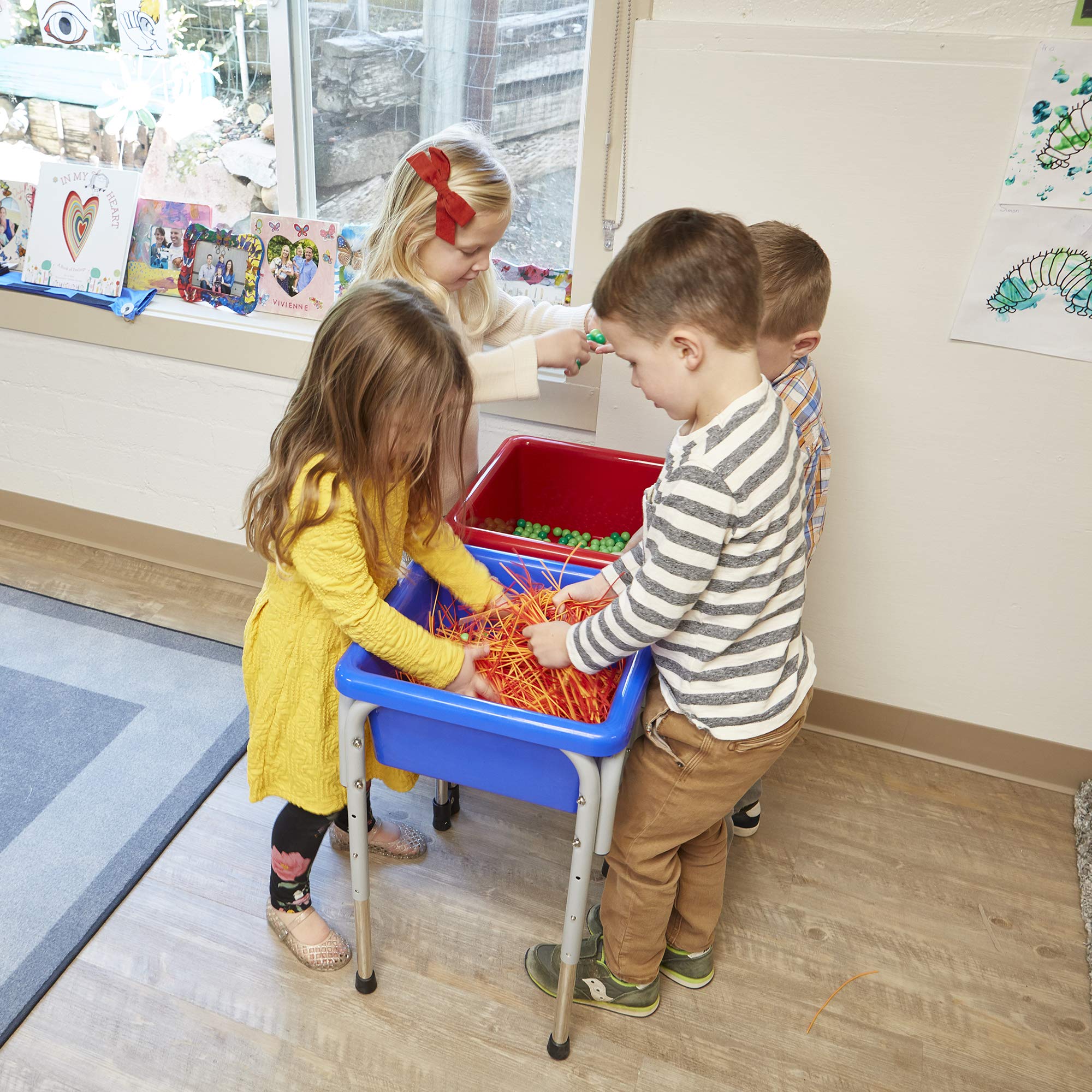 ECR4Kids Adjustable 2-Station Sand and Water Play Table with Sensory Bins - Blue & Red for Kids Outdoor & Indoor Sensory Play Activities