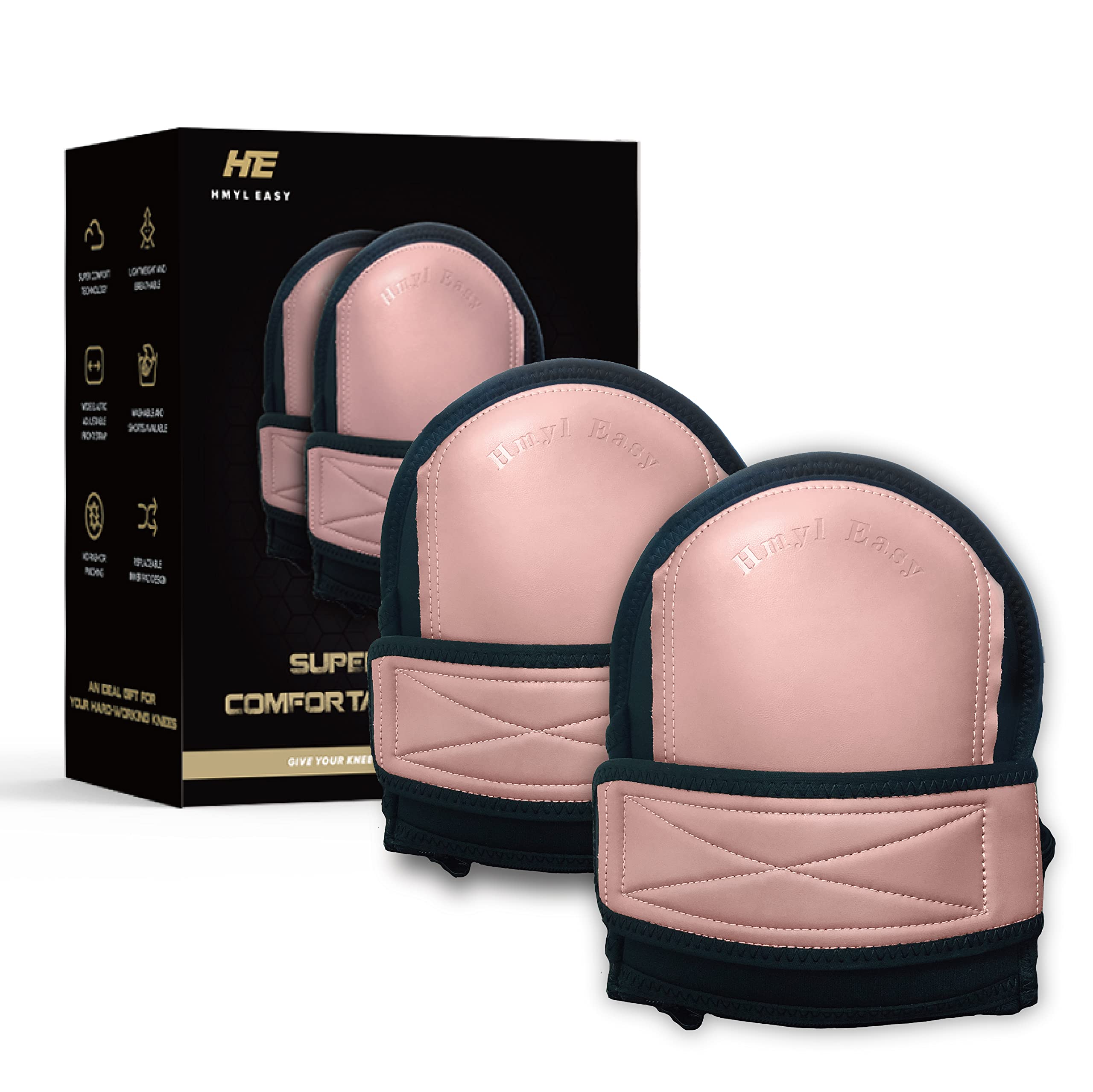 Premium Non-Slip Leather Knee Pads for Women - Super Soft Work Knee Protection with Adjustable Straps & Replaceable Cushions - Ideal for Construction, Gardening, Cleaning, Floor Work & Garage Use (Pink)