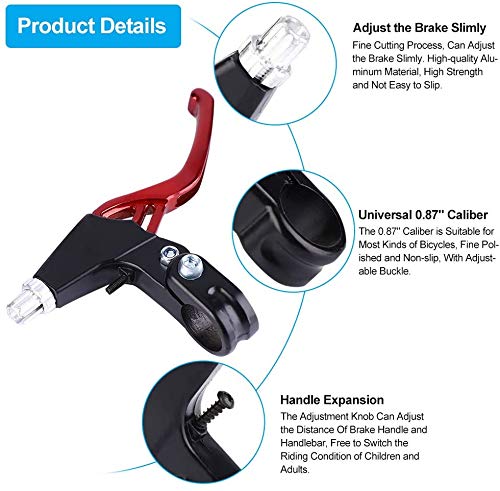 Universal Aluminum Alloy Bike Brake Levers - 2.2cm Diameter Handlebar Brake for Mountain Bikes, Kids Bikes, Folding Bikes & MTB BMX (Red) - Perfect for Cycling, Commuting & Off-Road Adventures