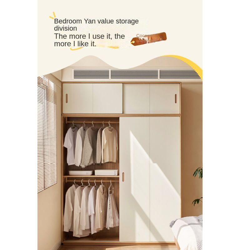 Solid Wood Beech & Poplar Nordic Sliding Door Wardrobe - Modern Closet for Bedroom, Living Room, and Entryway Storage