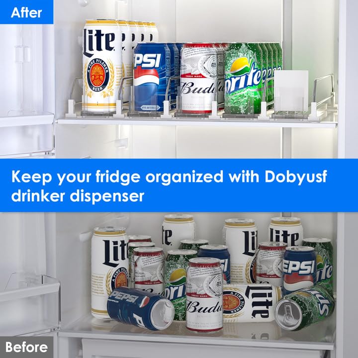 Adjustable Self-Pushing Soda Can Organizer for Refrigerator - 5 Row White Drink Dispenser for Fridge | Perfect for Organizing Cans, Bottles & Beverages in Kitchen, Office or Party
