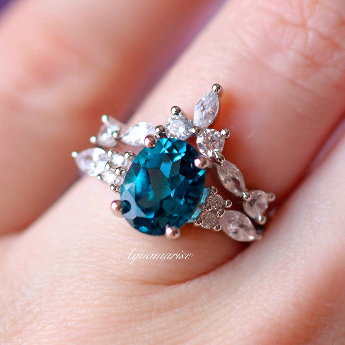Evelyn Natural London Blue Topaz Ring Set in Sterling Silver - Elegant Jewelry for Women, Perfect for Weddings, Anniversaries & Special Occasions
