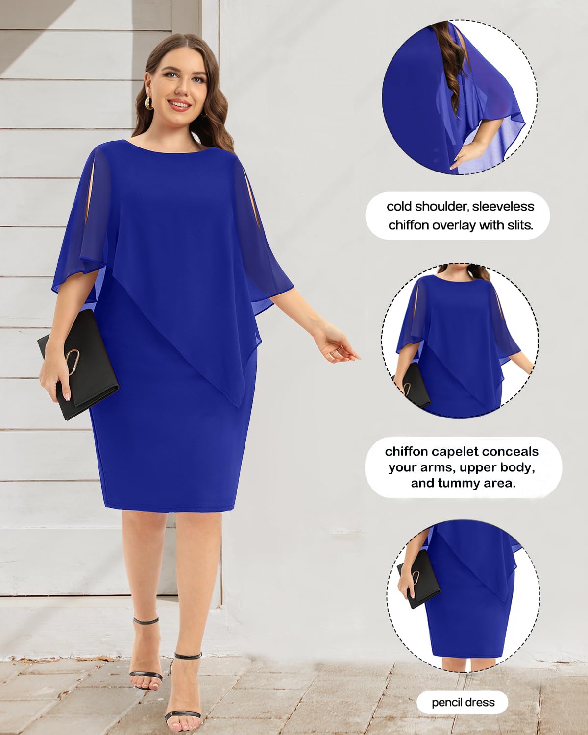 Elegant Plus Size Wedding Guest Dresses for Mother of the Bride - Semi Formal Cocktail Dress with Cape Detail | Perfect for Weddings, Parties & Special Occasions