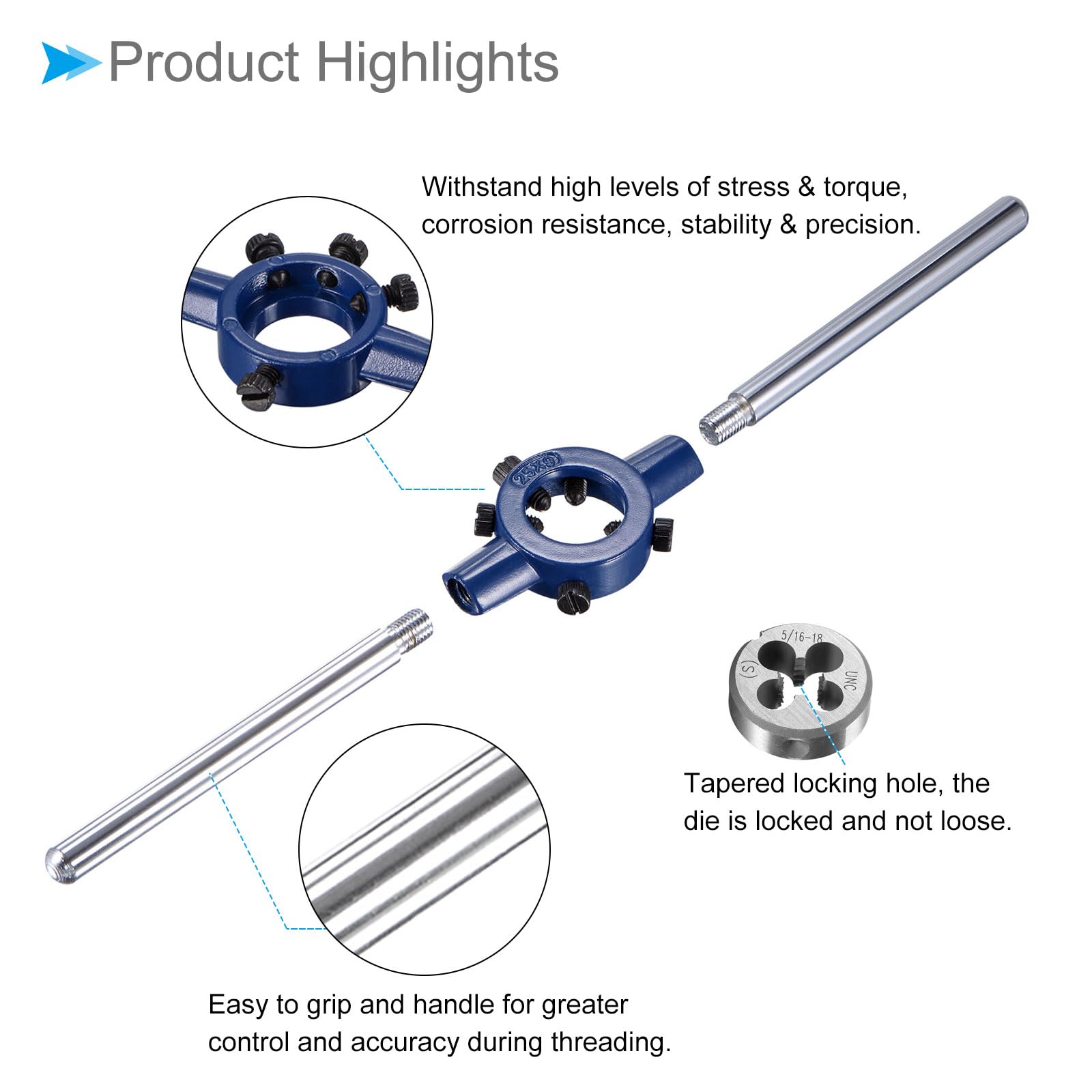 5/16-18 UNC Thread Die Handle Set with 16mm-25mm OD / M7-M8 Die Wrench Tool Kit - Perfect for Thread Repair & Pipe Fixing - Ideal for Plumbing, Automotive, and DIY Projects