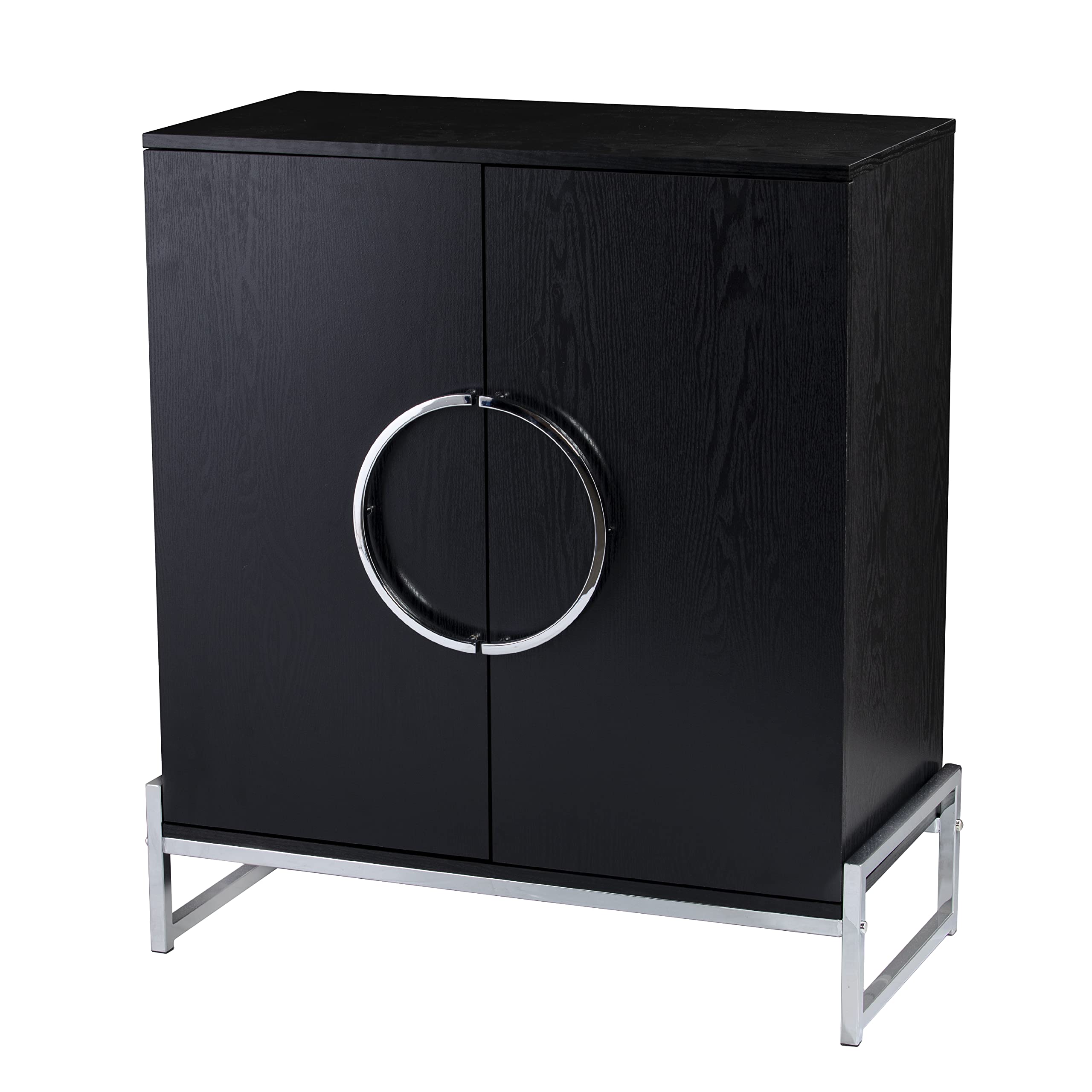 SEI Furniture Pierton Double-Door Bar Cabinet with Glass Shelves - Modern Black Liquor Storage for Home Bar, Dining Room or Office - Perfect for Entertaining Guests & Organizing Wine Bottles