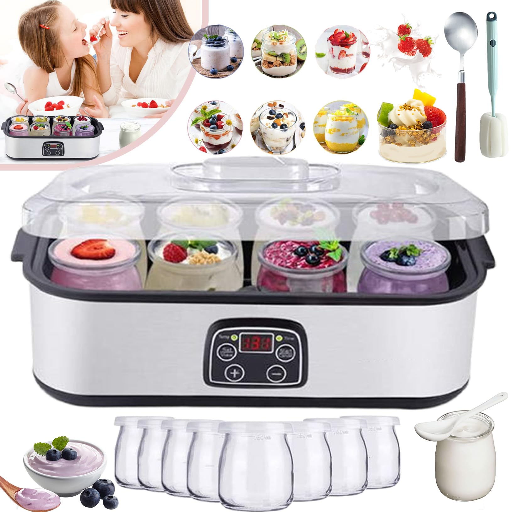 48Oz Electric Yogurt Maker Machine with Adjustable Temperature & Timer - 36-Hour Probiotic Yogurt Maker with Precise Temperature Control - Perfect for Homemade Greek Yogurt, Dairy-Free & Kefir Making at Home