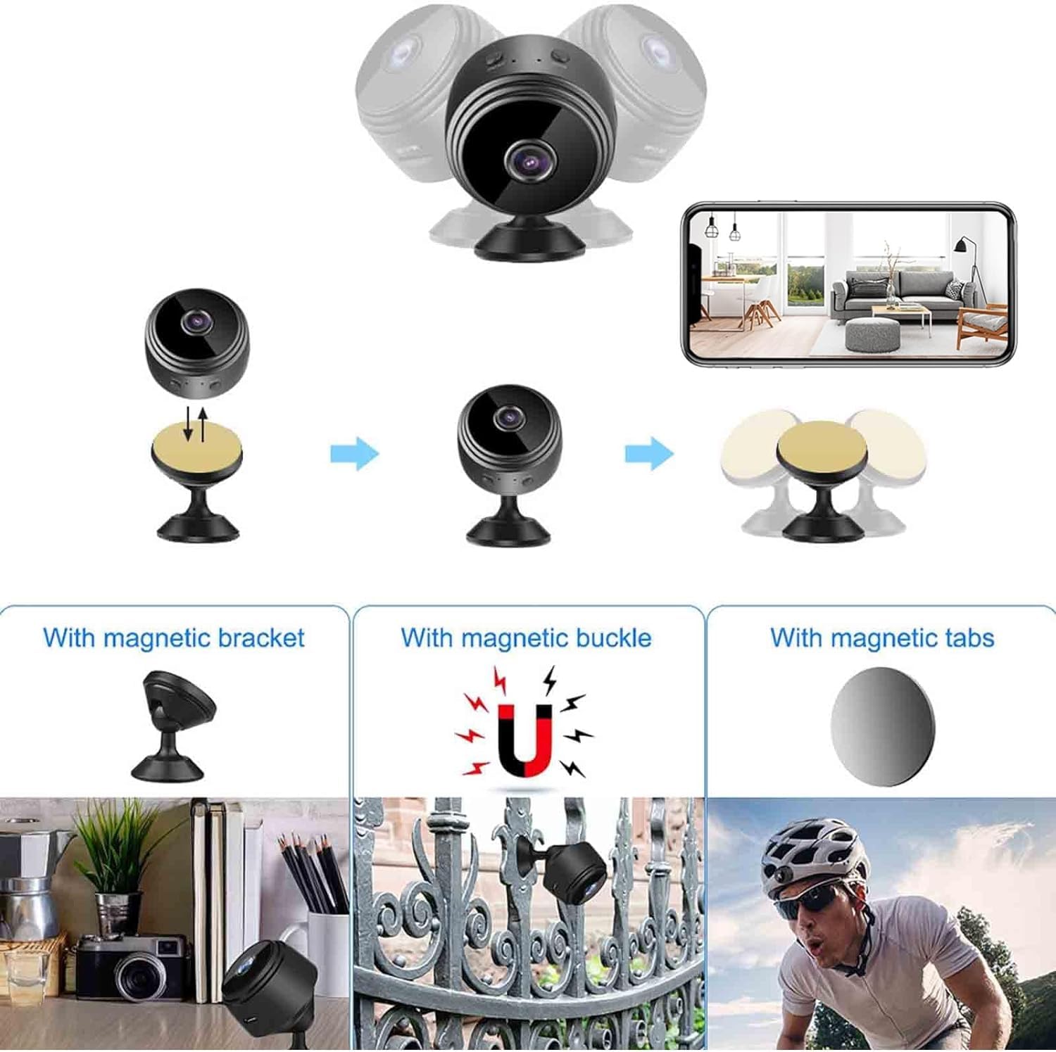 MoliseMeotans Pixielens Pro Security Camera - MiniGuard Wireless Outdoor Home Security Camera with Magnetic Mount, 3-Pack (3PCS-D) | Ideal for Home, Office, Garage & Backyard Surveillance