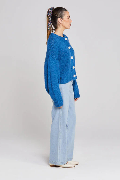 Cleo Cobalt Blue Wool Cardigan for Women - Soft Winter Knit Sweater | Perfect for Office, Date Night & Cozy Evenings