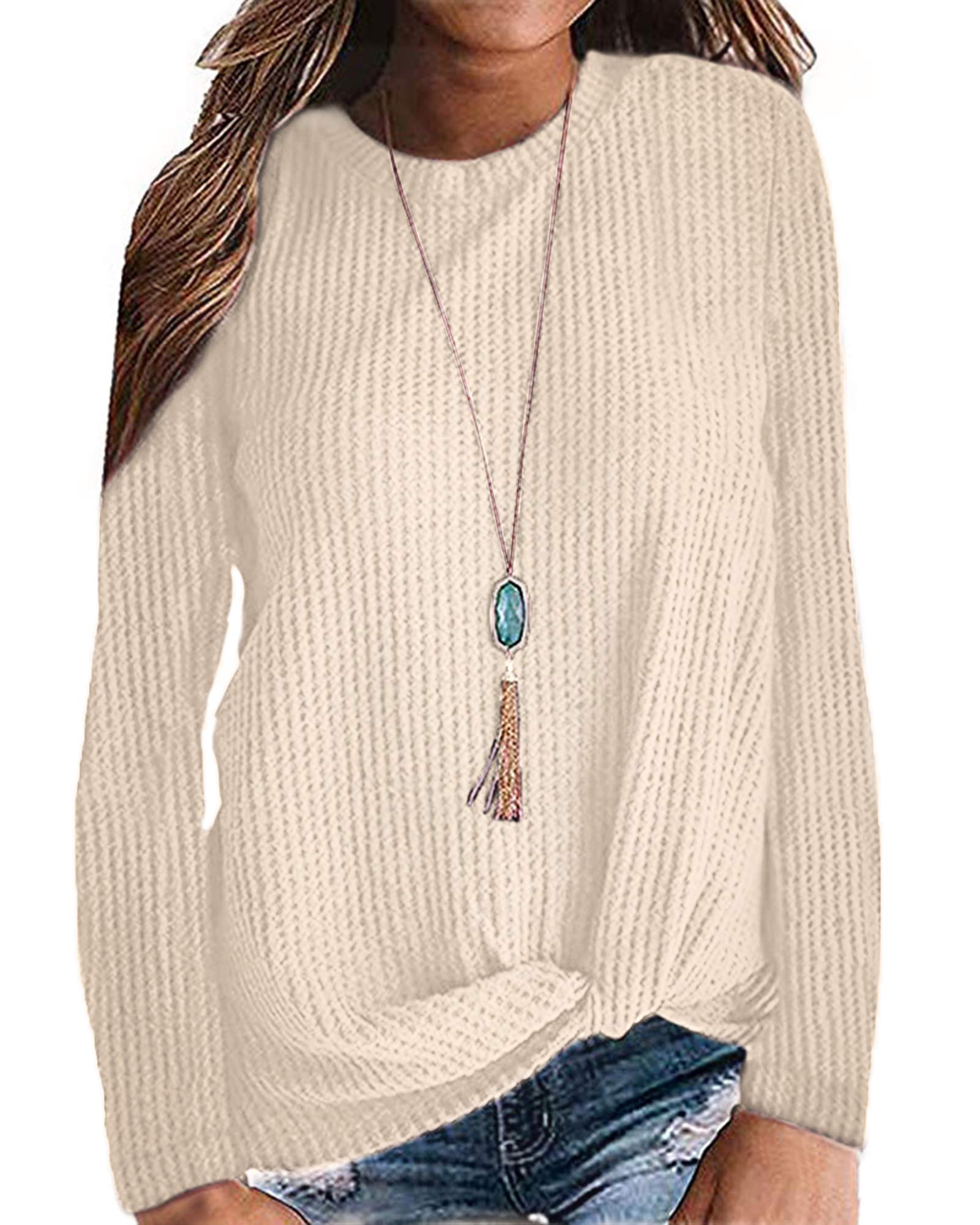 MISFAY Women's Casual Long Sleeve Knit Top with Twist Knot Detail - Soft Waffle Knit Shirt for Women - Perfect for Fall Outfits, Date Nights & Office Wear