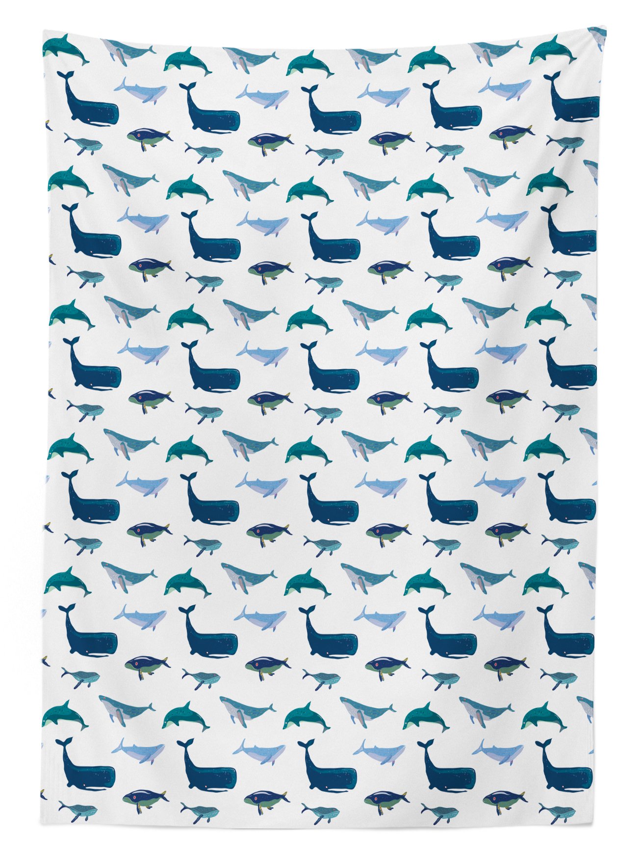 Ambesonne Hand Drawn Whale Tablecloth - Nautical Themed Rectangular Table Cover 60x90 Inches, Teal Dark Blue White - Perfect for Dining Room & Kitchen Decor | Ideal for Beach House, Ocean Theme Parties & Coastal Home Decor