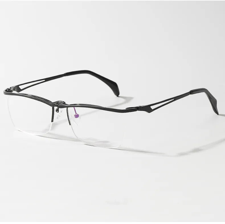 Men's Titanium Semi-Rim Square Browline Eyeglasses Frame 14489 - Lightweight & Durable for Office, Reading & Everyday Use