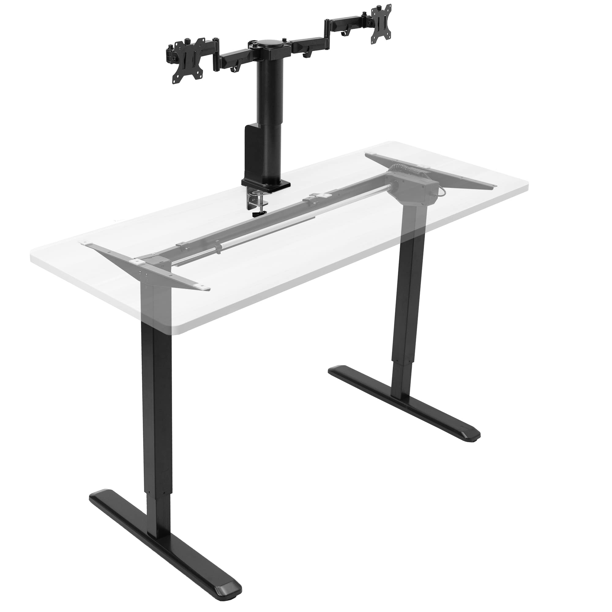 VIVO Electric Standing Desk Frame with Motorized Monitor Mount - 1-Touch Height Adjustment, Supports Up to 32