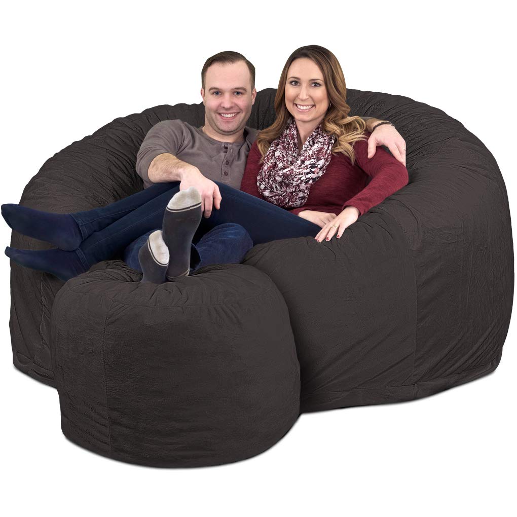 ULTIMATE SACK 6ft Oversized Bean Bag Chair with Footstool - Grey Suede Lounge Furniture for Adults | Perfect for Living Room, Game Room & Dorm Relaxation