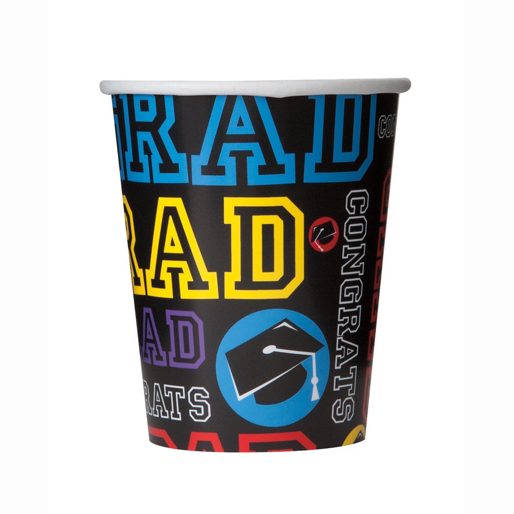 9oz Graduation Party Cups, 8 Count - Disposable Plastic Cups for Graduation Ceremonies, Parties & Celebrations