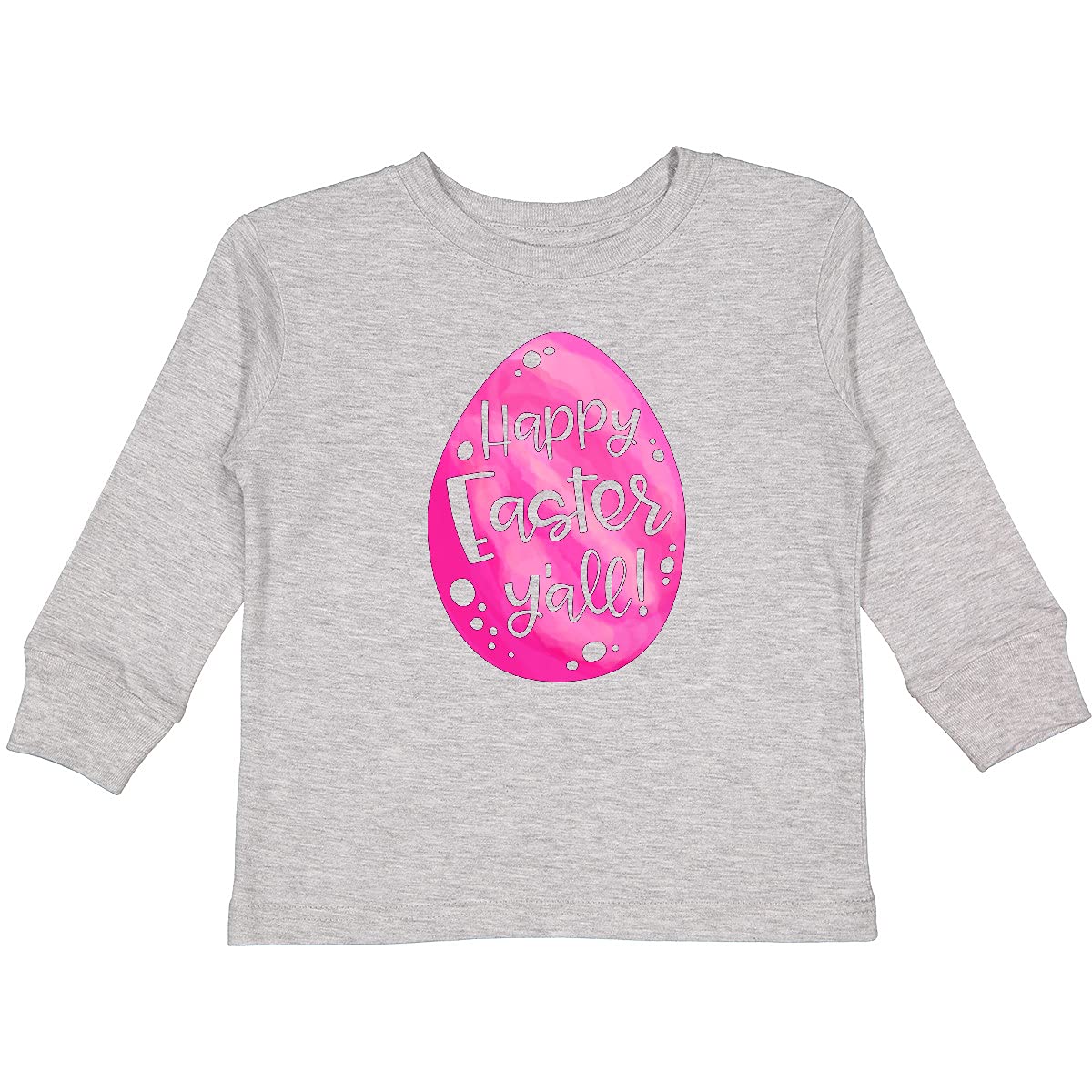 Inktastic Happy Easter Y'all Pink Easter Egg Toddler Long Sleeve T-Shirt - Cute Easter Outfit for Baby Girls & Boys, Spring Holiday Church Party Family Photo Matching Clothes