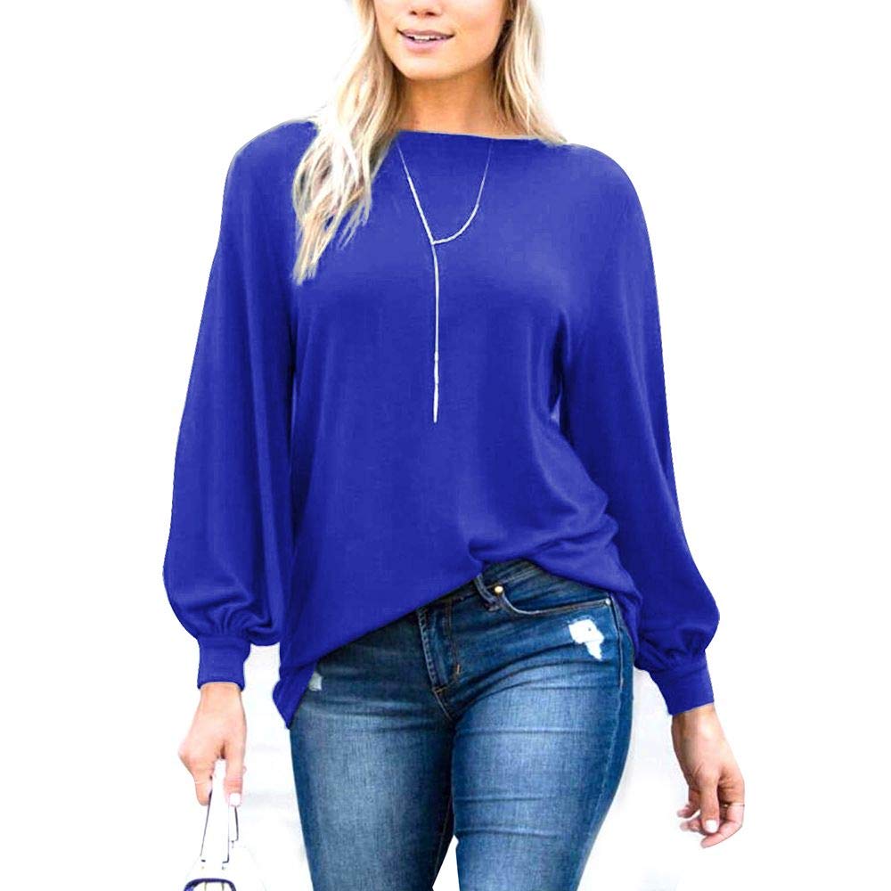 MAKARTHY Women's Long Puff Sleeve Boat Neck Tunic Top - Casual Loose Fit Blouse for Work, Date Night & Everyday Wear