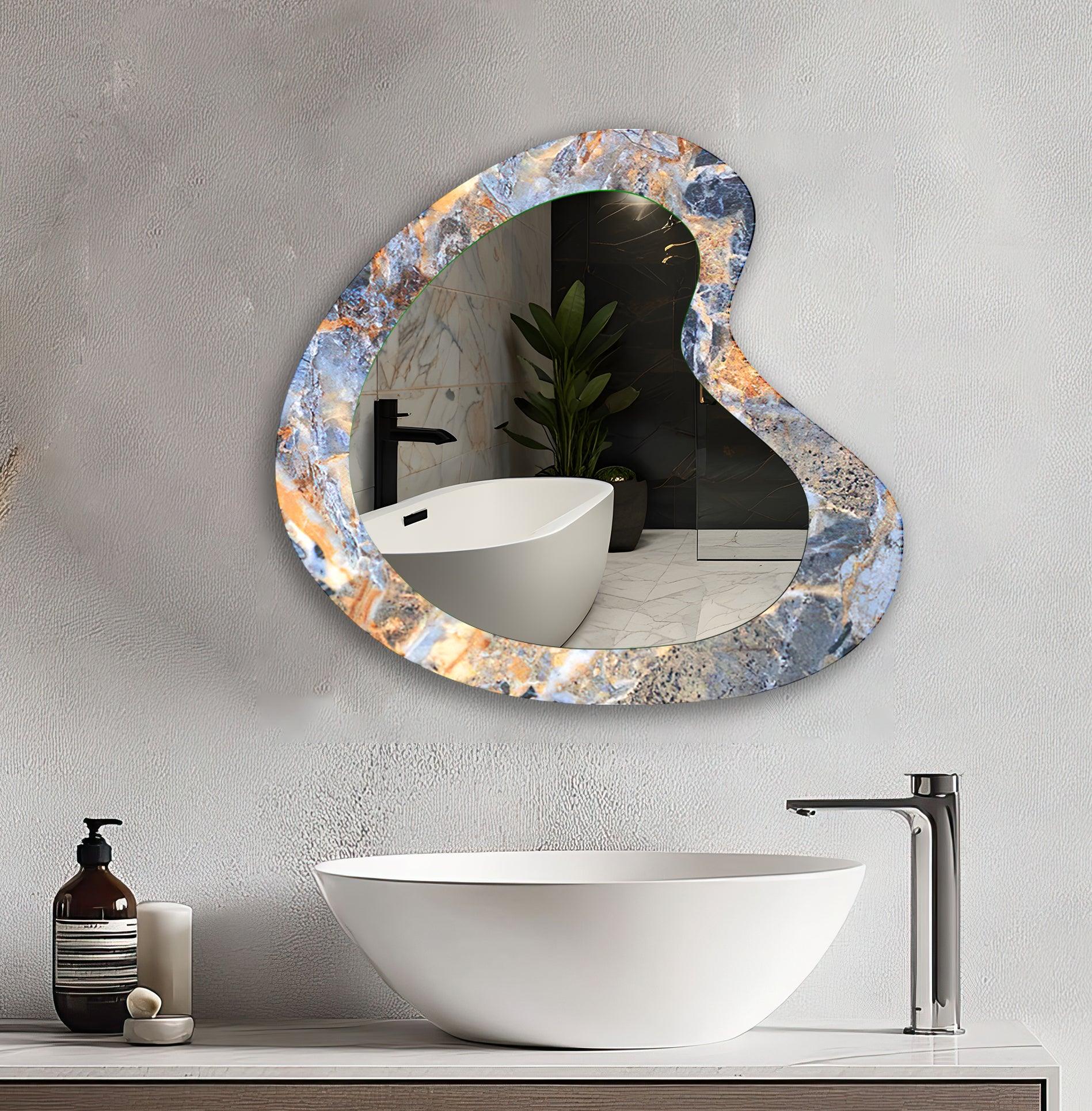 Elegant Blue Marble Bathroom Wall Mirror - Modern Round Vanity Mirror for Makeup & Home Decor - Perfect for Bathroom, Bedroom, and Dressing Room
