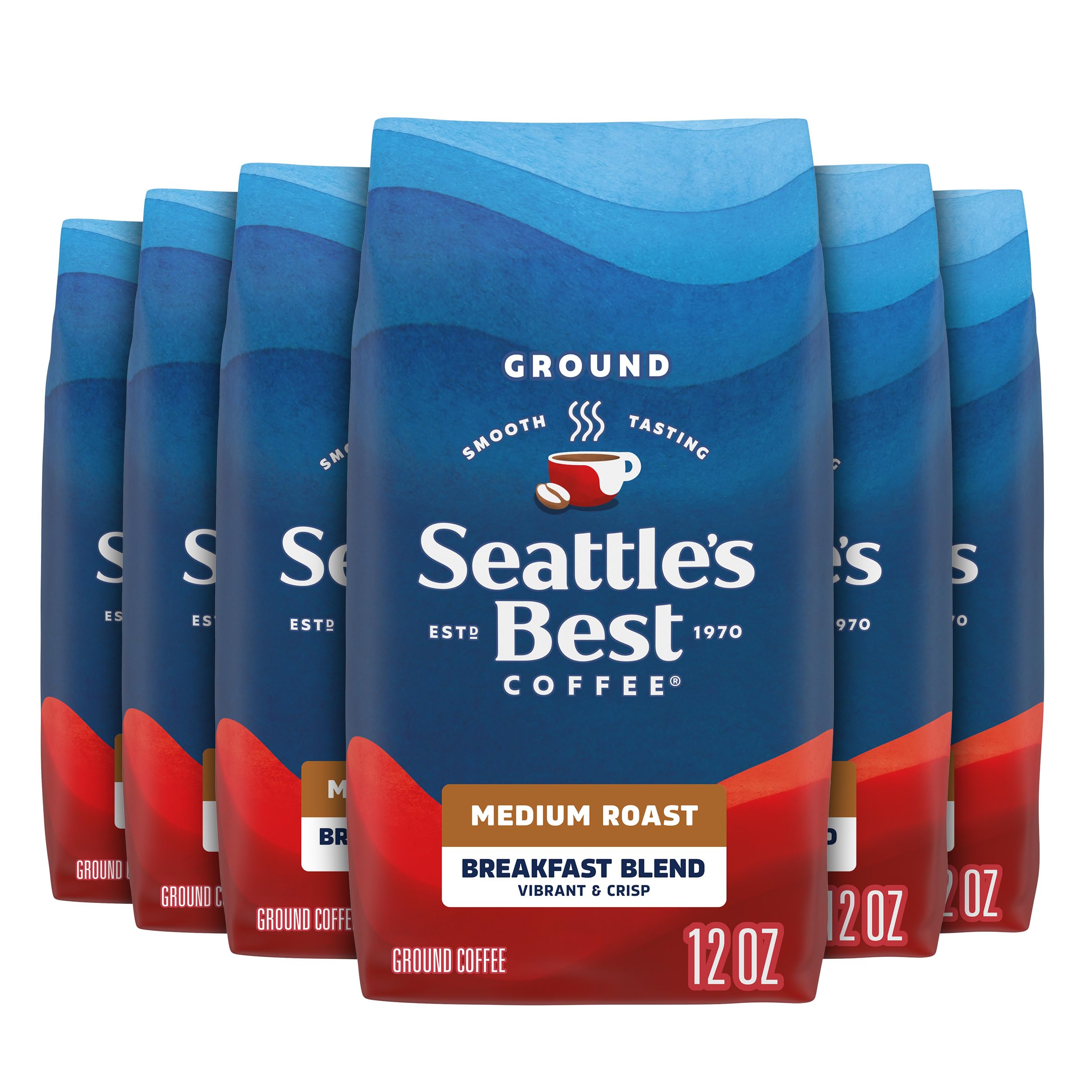 Seattle's Best Coffee Breakfast Blend Medium Roast Ground Coffee - 12oz (Pack of 6) | Premium Arabica Beans for Morning Brew, Office & Home Use | Smooth & Balanced Flavor for Coffee Lovers