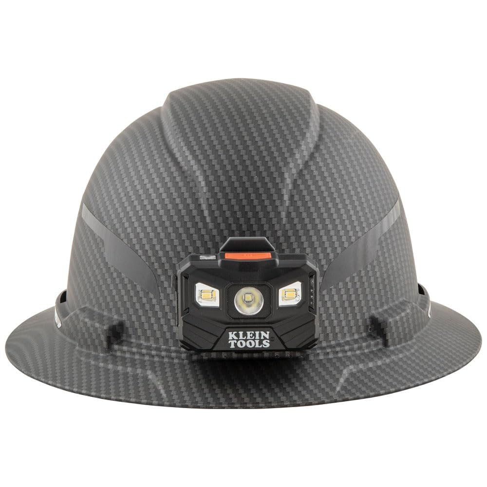Klein Tools 60346 Hard Hat - Non-Vented Full Brim Class E Safety Helmet with Premium KARBN Pattern, Rechargeable Headlamp & Sweat-Wicking Padded Liner | Construction, Electrical Work & Industrial Safety Gear