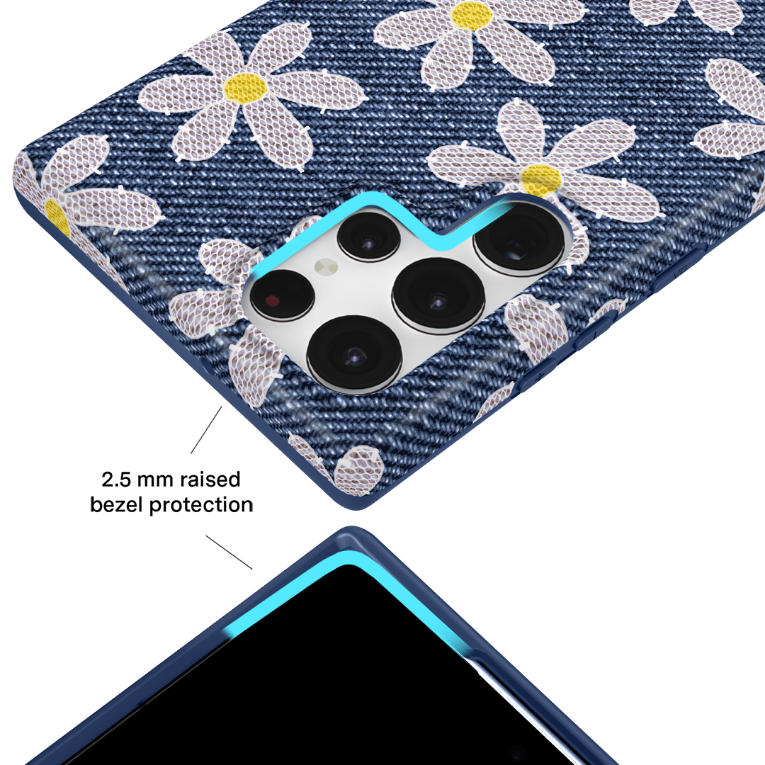 Samsung Galaxy Phone Case with Denim Daisy Floral Design - Stylish & Protective Cover for Everyday Use