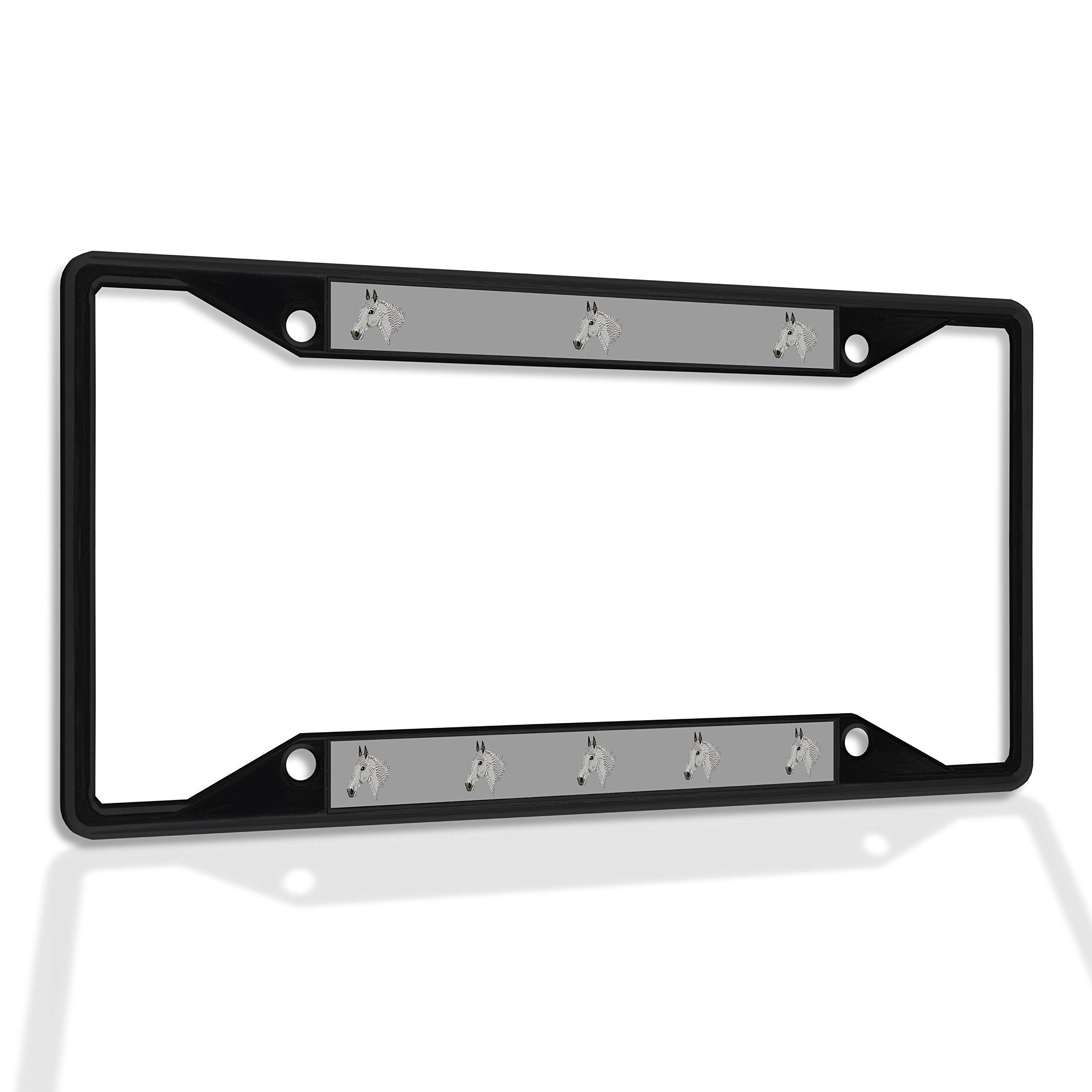 Premium Metal Insert License Plate Frame - Lipizzaner Design, Weatherproof & Durable Car Accessory (Black, 4 Holes, Solid Insert) - Perfect for Cars, Trucks & SUVs