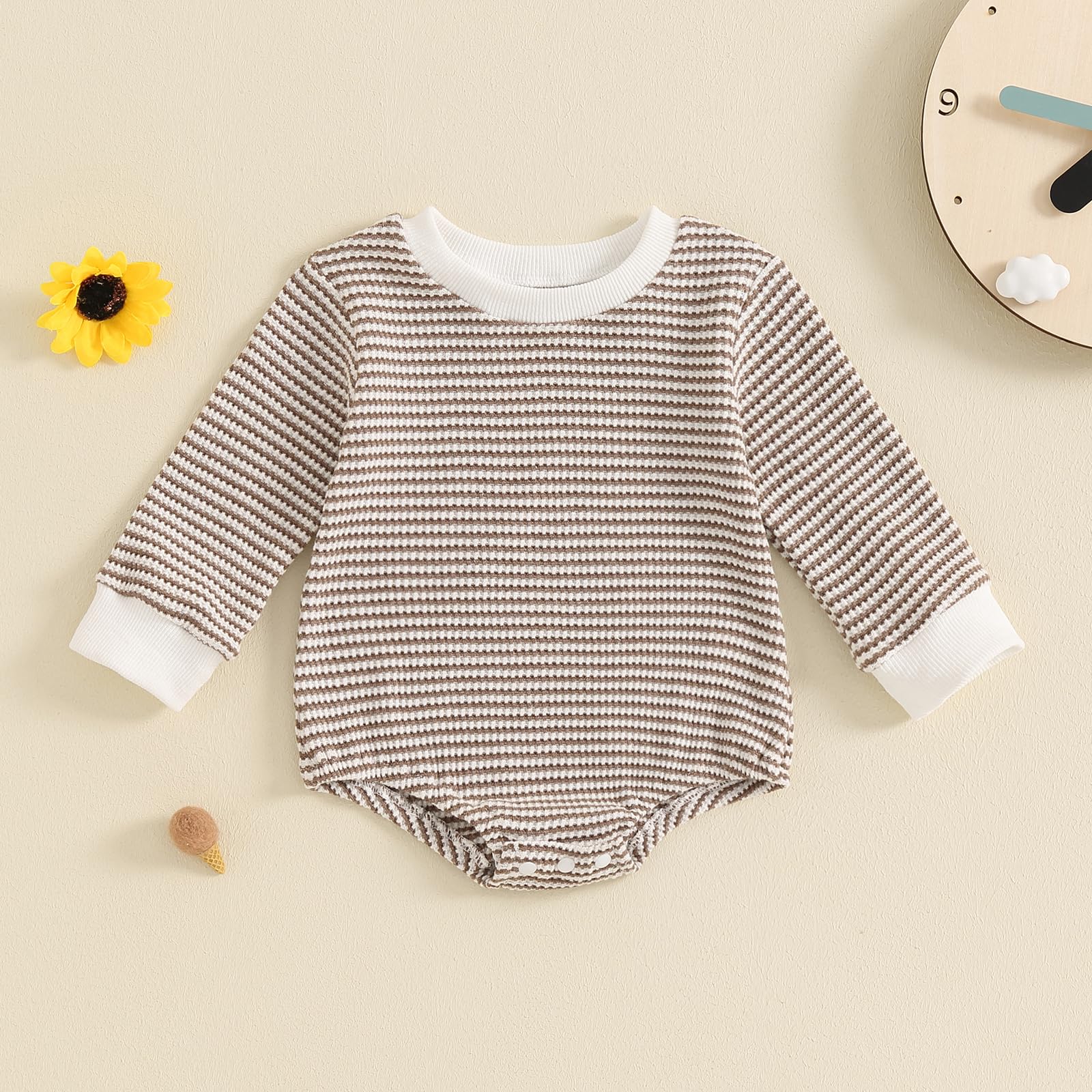 VISGOGO Unisex Baby Romper - Waffle Knit Long Sleeve Onesie for Newborns & Infants | Soft Bubble Oversized Bodysuit for Boys & Girls | Perfect for Playtime, Photo Shoots & Everyday Comfort