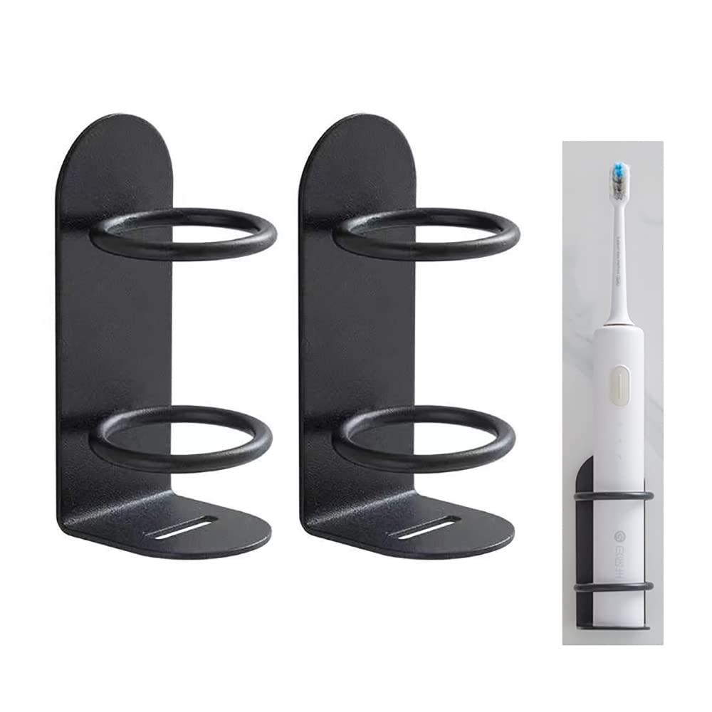 Waterproof Electric Toothbrush Holder - 2 Pack Wall Mount No Drill Bathroom Organizer | Eco-Friendly Toothbrush Stand for Oral Care Essentials | Perfect for Small Spaces, Dorm Rooms & Travel Use (Black)