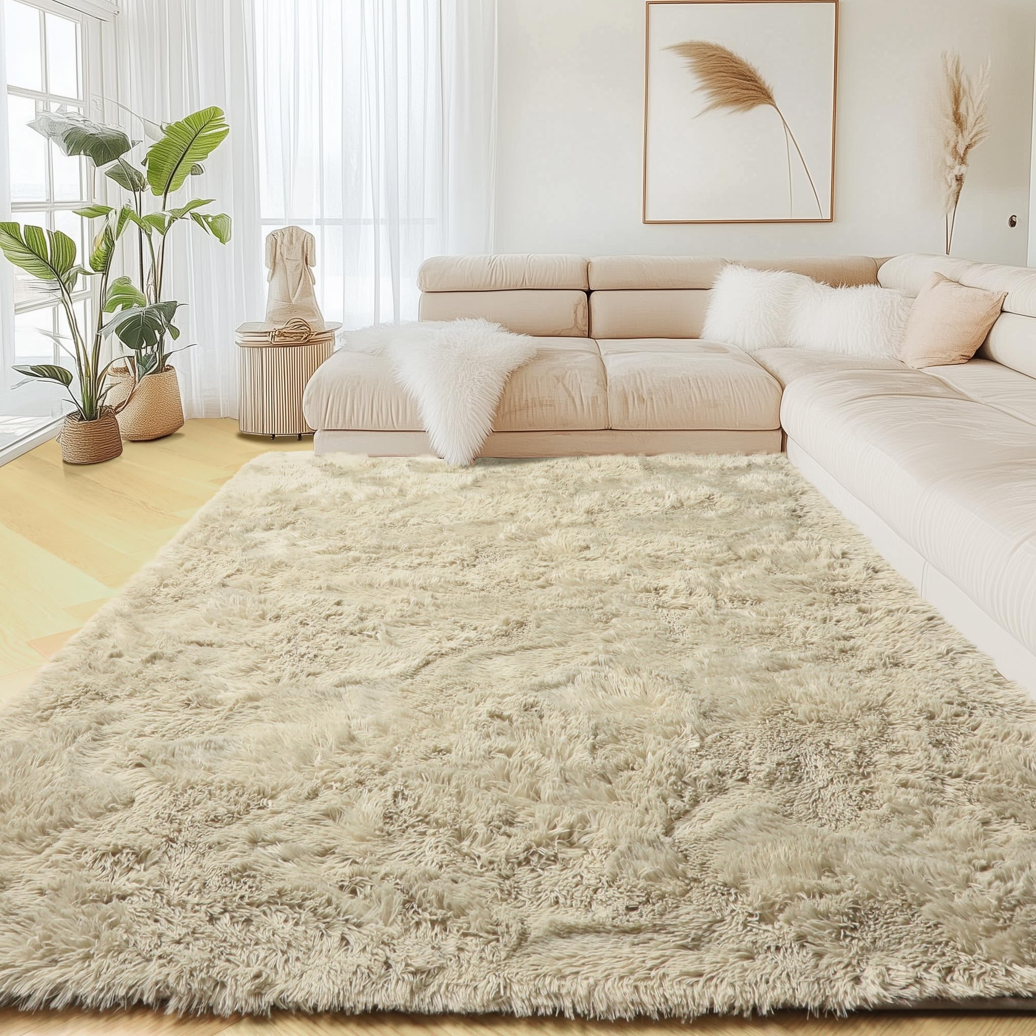 PAGISOFE Fluffy 5x7 Shag Area Rug - Ultra Soft Plush Fur Beige Carpet for Living Room, Bedroom, Nursery & Dorm Decor | Modern Fuzzy Shaggy Rug for Cozy Home & Kids Room (Indoor Use)