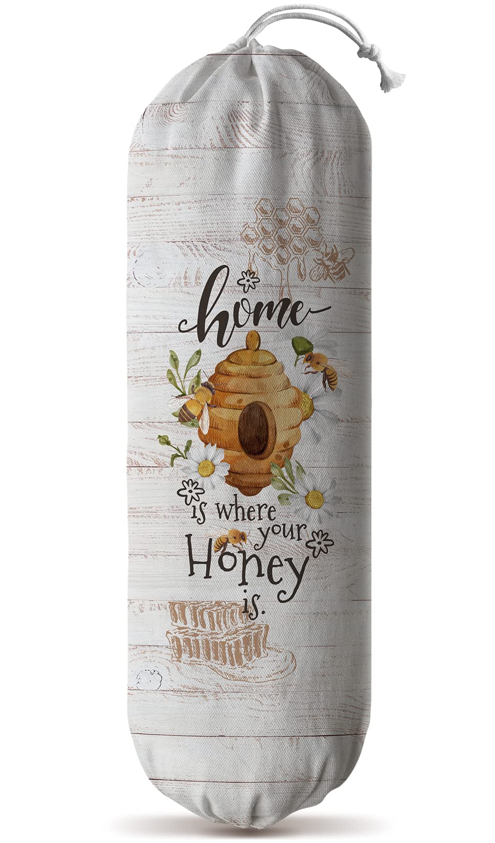 Hglian Farmhouse Plastic Bag Holder Dispenser - Honey Home Grocery Shopping Bags Storage Organizer | Kitchen Countertop, Pantry & Laundry Room Organization
