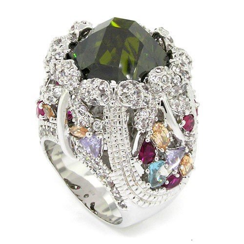 Stunning Victorian Cocktail Ring with Olivine CZ - Elegant Statement Jewelry for Women | Perfect for Evening Parties, Weddings & Special Occasions